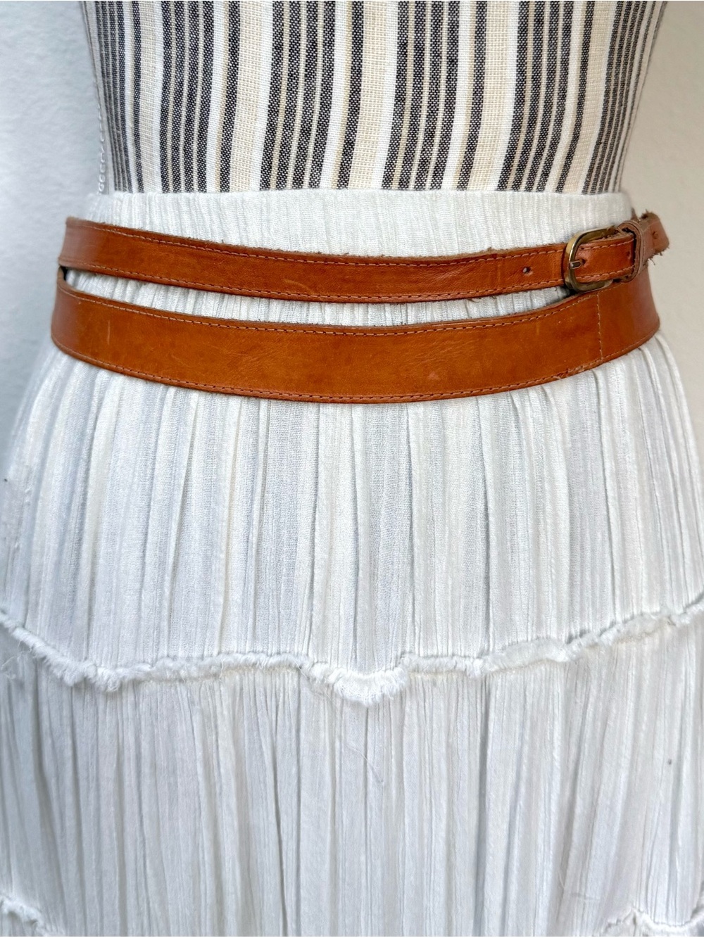 Vintage Cognac Leather Wrap Belt Long Waist Wrap Belt Boho Minimalist - Picture 2 of 3